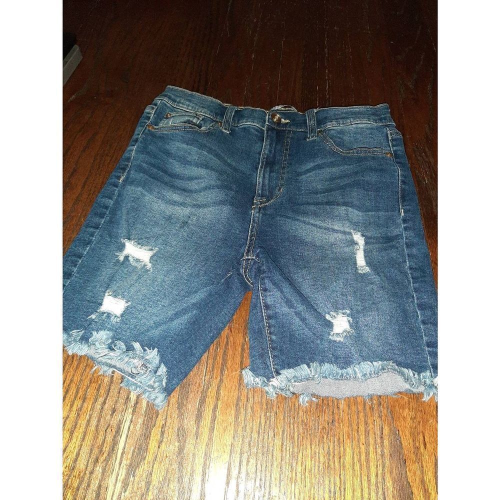 Junior Jr Sz 7 28" Waist Celebrity Pink Bermuda Distressed Denim Blue Jean Short